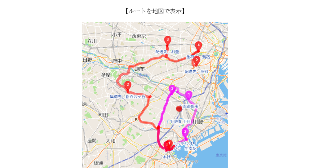 地図上にルートを表示した画像